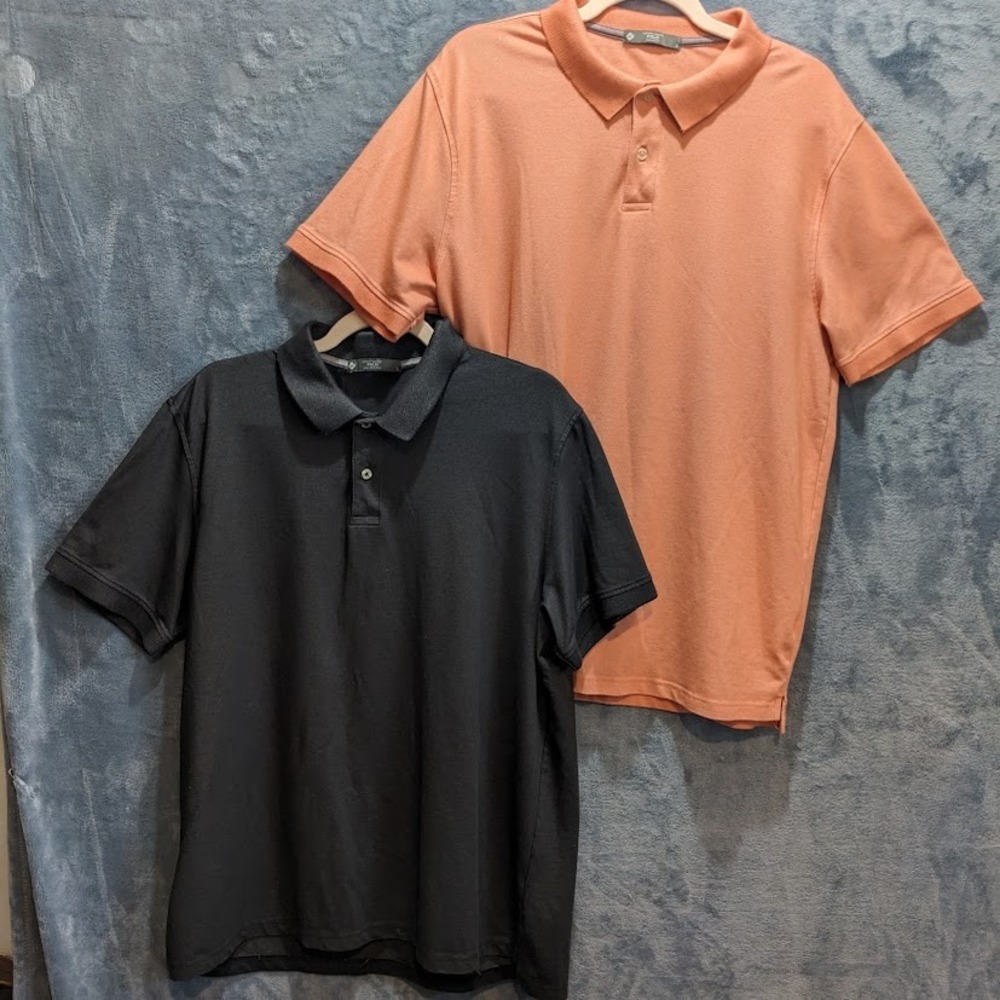 Member's Mark Mens Stretch Cotton Polo Shirt 2 Pack Black Coral Orange Large L